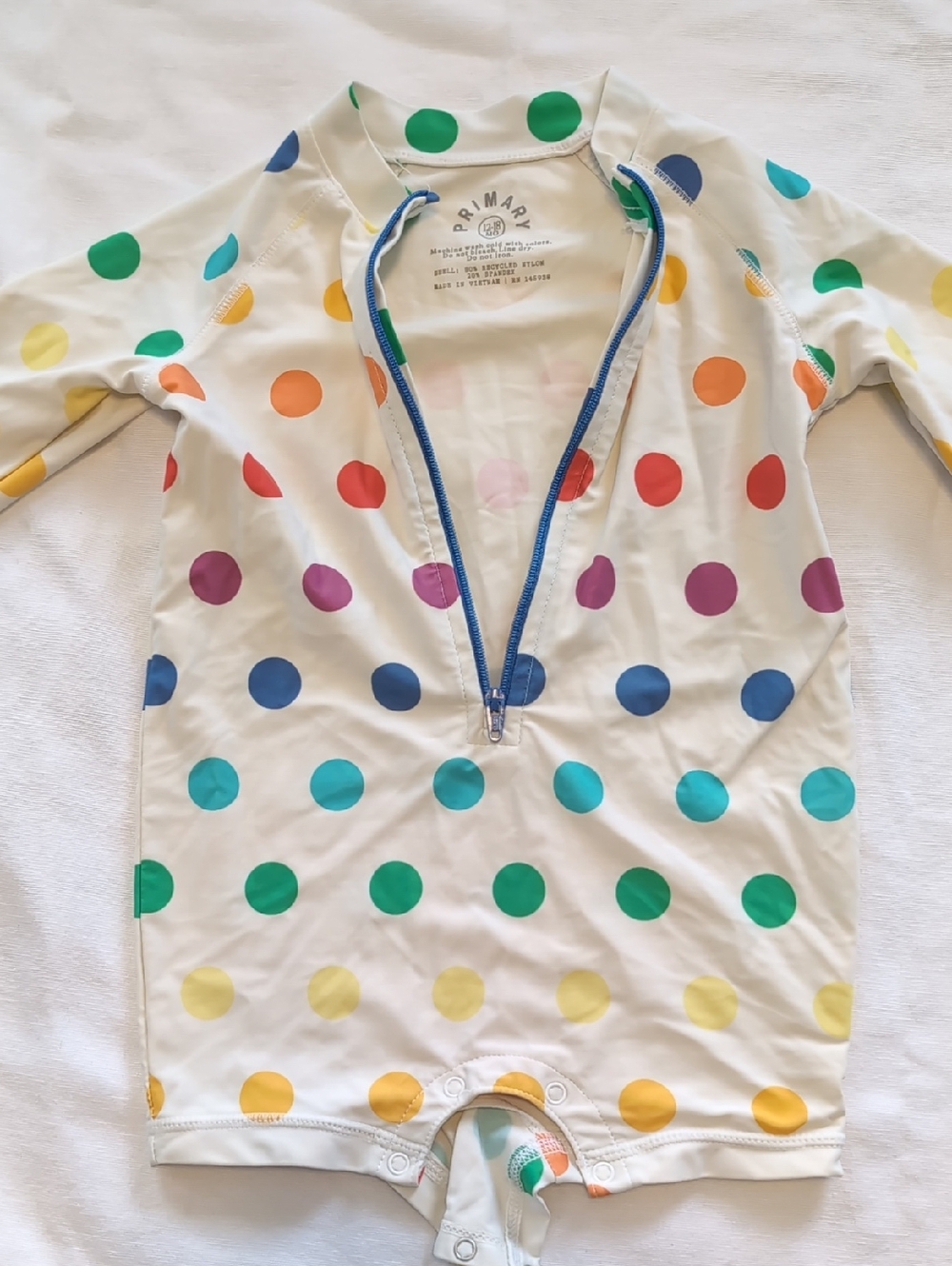 Primary White Rainbow Polka Dot Zip Swimsuit